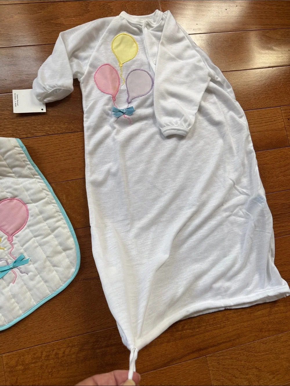White Baby Sleep Gown with Pastel Balloon Appliqué - Brand: